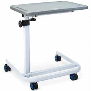 OasisSpace Overbed Table, Hospital Bed Table with Tilt Top, Adjustable Over Bedside with Wheels for Hospital and Home Use - Laptop, Reading