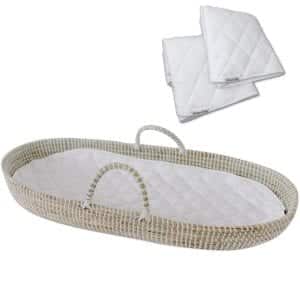 Baby Changing Basket Handmade Seagrass Basket - with 2 Fairtrade Soft Organic Cotton Waterproof Pads | Eco Friendly Changing Pad