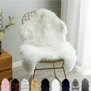 Carvapet Luxury Faux Sheepskin Cover Seat Cushion, White